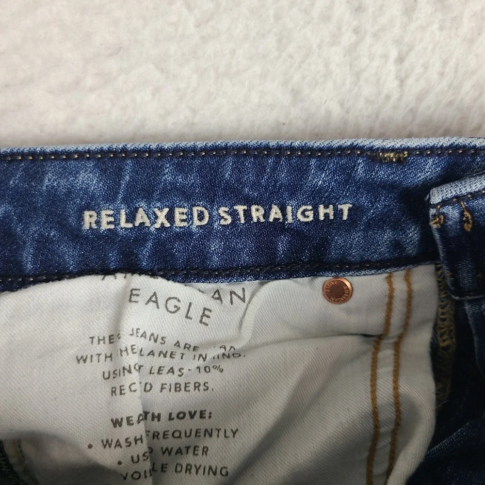 American Eagle Jeans Mens 28x34 Blue Airflex + Relaxed Straight‎ Dark Wash Denim